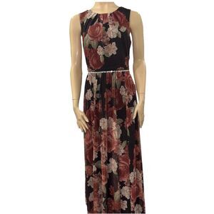 Alexa B Nites Size 12 Sleeveless Maxi Shimmer & Bling Black/ Rose Floral